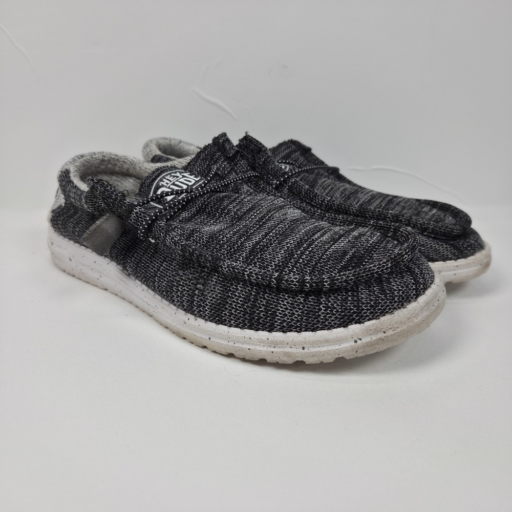 Hey Dude Wally Stretch Shoes Men Size 9 Sneakers Black Gray Slip On Low - Picture 2 of 12